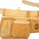 Graintex DT2005 12 Pocket Professional Work Apron Beige Color Top Grain Leather with 2 Leather Belt, 2 Hammer Holders for Constructors, Electricians, Plumbers, Handymen