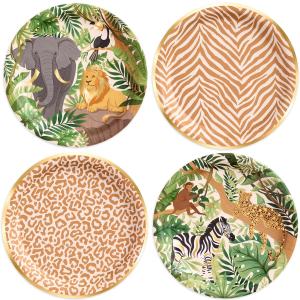 Fetti Animal Print Safari Paper Plates, 4 Designs | 24 pcs 9" | Kids Decorations, Jungle Party Setting, Wild Birthday Decor, Rainforest Tablescape, Zoo Table Decor
