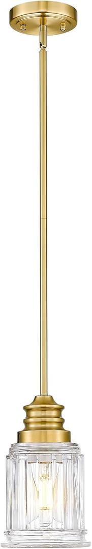 HWH Modern Hanging Pendant Lights, Brushed Gold Pendant Light with Bell-Shaped Fluted Clear Glass, Hanging Light Fixture Adjustable for Kitchen, 5HZG106MIL-L BG