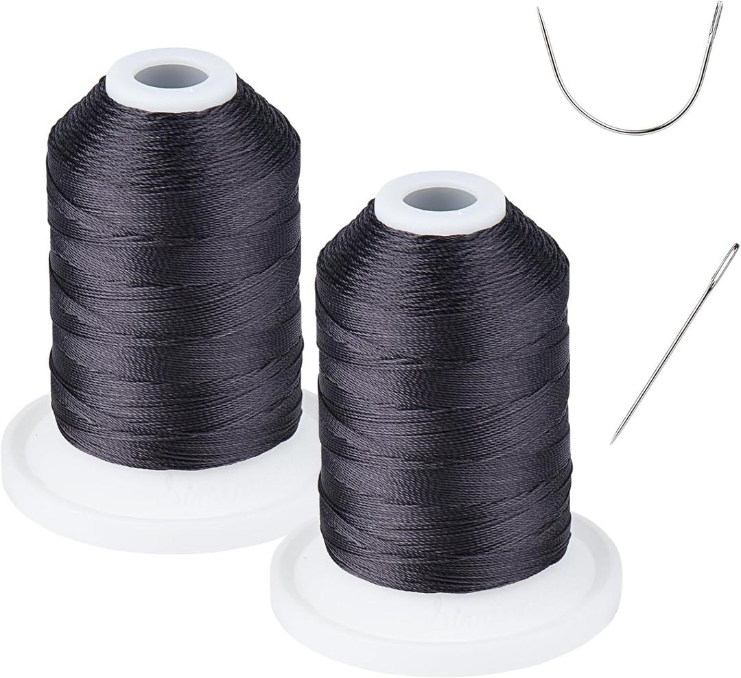 UV Resistant - Heavy Duty Outdoor Thread for Hand or Machine Sewing - Simthread 100% Polyester Bonded Thread Tex 69 (12wt) - 250 Yards x 2 Spools NP-Black