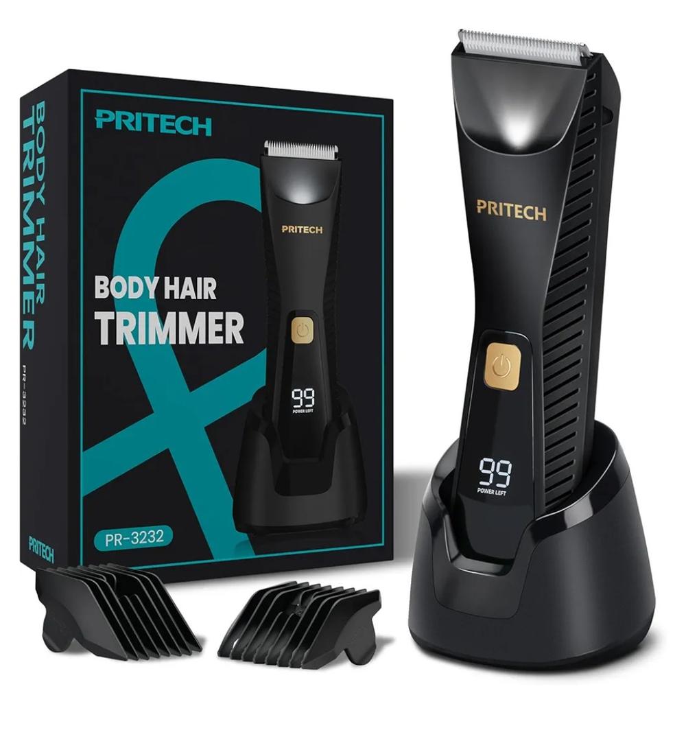 PRITECH Manscape Body Hair Trimmer for Men - Waterproof Pubic Hair Ball Trimmer, Ceramic Blade Electric Razor Body Shavers for Men with USB-C Charging, Wet & Dry Use, Nick-Free Grooming Set, Gift