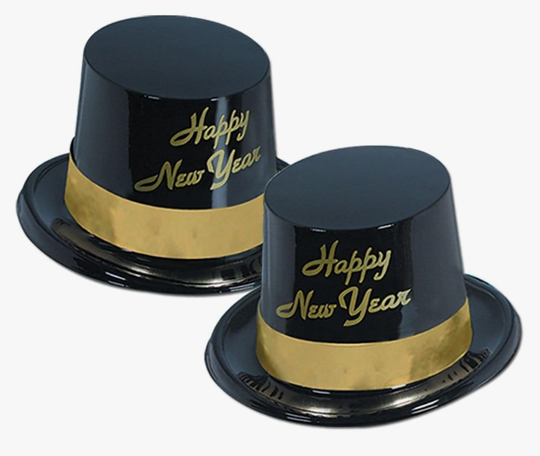 Beistle Legacy New Year Topper Hat With Gold Band, One Size, Black88630-25BK