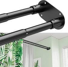 Double Shower Curtain Rod, Adjustable 28 to 76 Inches Wall Mounted Double Shower Rod Rustproof, Black Shower Curtain Pole for Bathroom, Laundry Room, Bathtub
