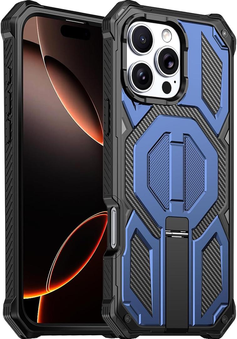 for iPhone 16 Pro Max Magnetic Case with Screen Protectors, Blue | Compatible with MagSafe, Concealed Kickstand, 2 Pack Screen Protectors, Military Grade, Double Layer, Shockproof Protection