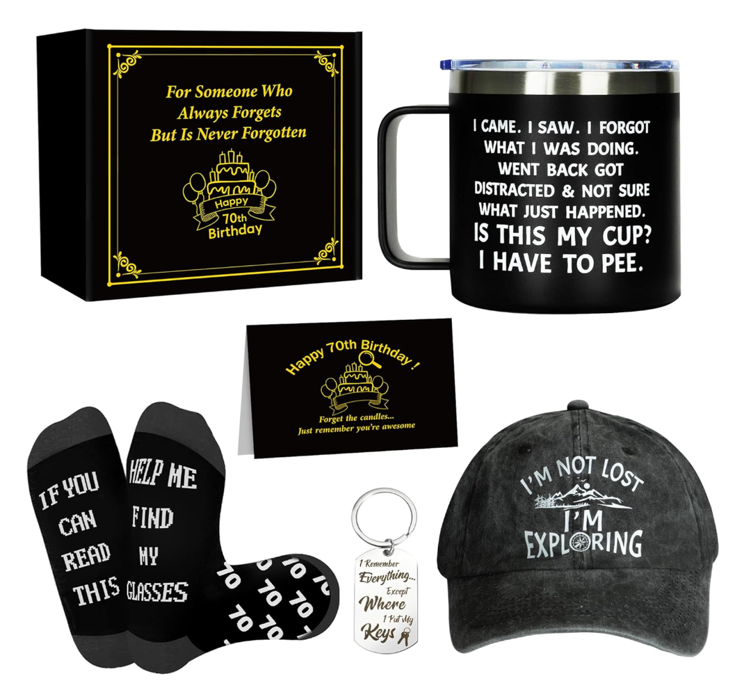 Birthday Gifts for Men-Unique Birthday Gifts Box with 14 Oz Tumbler, Keychain, Socks, Baseball Cap,Men Gifts for Husband, Dad, Grandpa, Friends, Teachers (General)