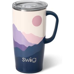 Swig Life 22oz Travel Mug, Insulated Tumbler with Handle and Lid, Cup Holder Friendly, Dishwasher Safe, Stainless Steel, Travel Coffee Cup, Insulated Mug with Lid (Moon Shine)