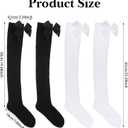 2 Pairs Knee High Socks with Bows, Bow White Stockings for Daily Wear, Stretch Girls Knee High Socks for School Uniforms, Dance, Cosplay, Costume Events(Black, White) One Size