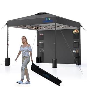 12X12 Pop Up Canopy Tent, Heavy Duty One Person Set Up Event Tent, Removable Pockets Sidewall, Easy Up Canopy with One Push Button for Extra Storage, Grey