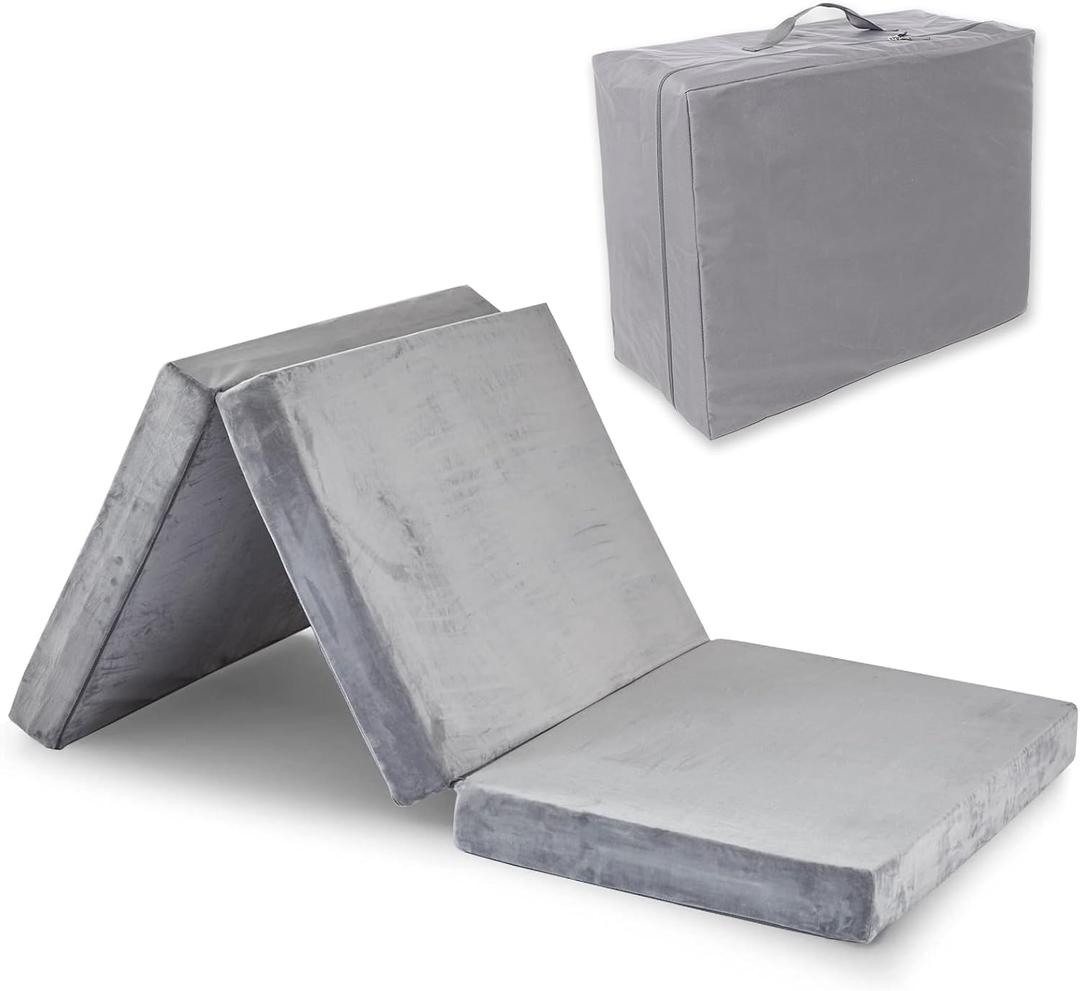 SINWEEK Tri Folding Mat Foam Topper 3.8" Thickness Floor Cot Mat, Guset mat with Removable&Machine Washable Cover and Lining, CertiPUR-US Certified 38 x 80 Inch