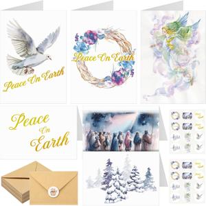 30 Sets Religious Christmas Cards Peace on Earth Garland with Envelopes Christian Christmas Cards Bulk for Jesus Party Gift Favor