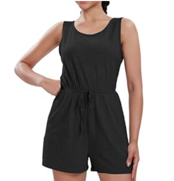 DonBCO  Women Rompers Casual Loose Ribbed Tank Top Dressy Jumpsuits Short Lounge Summer Outfits 2024 with Pockets, XS, Black