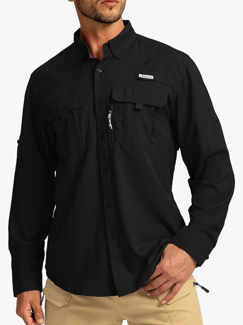 Men's Sun Protection Fishing Shirts Long Sleeve Travel Work Shirts for Men UPF50+ Button Down Shirts with Zipper Pockets XXL