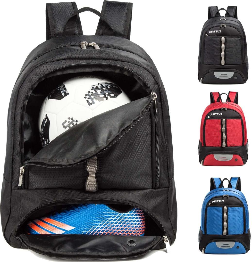 Youth Soccer Bag Outdoor Sport Backpack for Soccer, Basketball,Volleyball with Shoes and Ball Compartment. (Black)
