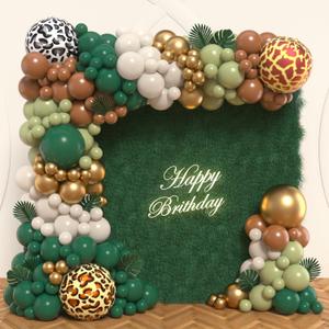 Safari Balloon Garland Arch Kit, JOGAMS 163Pack Jungle Balloon Arch with Sage Green Brown Animal Printed Balloons Leaves for Safari Wild One Jungle Theme Birthday Baby Shower Decorations for Boy