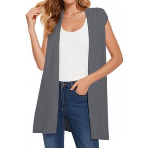 Women's Long Knit Cardigans Ribbed Sleeveless Sweater Casual Outwear Open Front Draped Duster Vest (X-Large, Dark Gray-no Pocket)