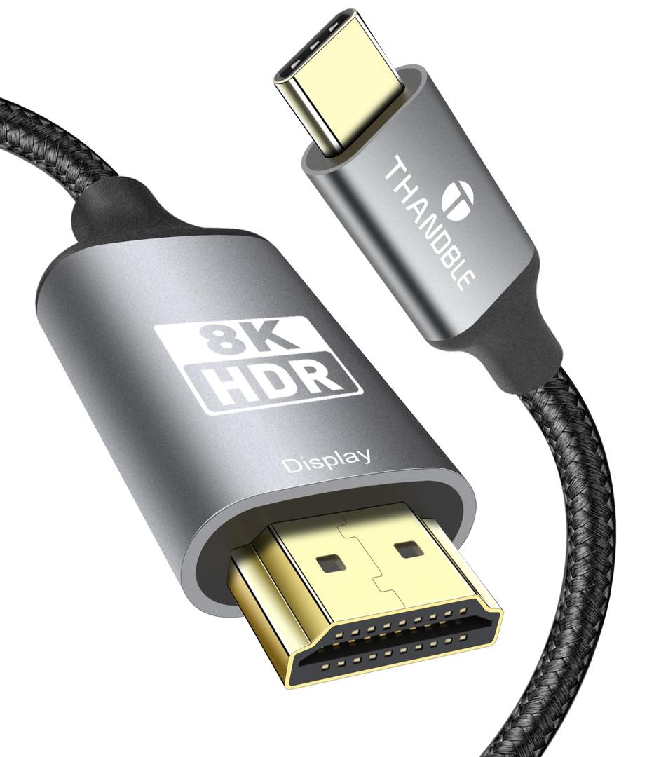 Long USB C to HDMI 2.1 Cable 15 FT, Support 8K@60Hz and 4K 120Hz, Dynamic HDR, Thunderbolt 3/4/5, USB 4 Port, Type C to HDMI Cable for MacBook Pro/Air, XPS, ThinkPad, iPhone 15/16 Series