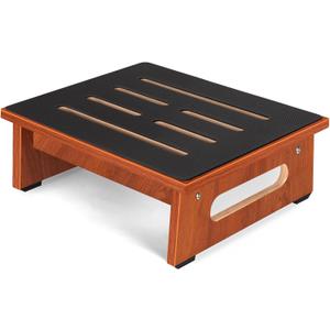 One Step Stool for Adults Seniors with Non-Slip Rubber Stepping Surface, Heavy Duty Wooden Step Stool with 450 LBS Capacity Bed Steps for High Beds, Bathroom, Bedroom, Kitchen & Kids Bedside Support (Brown)