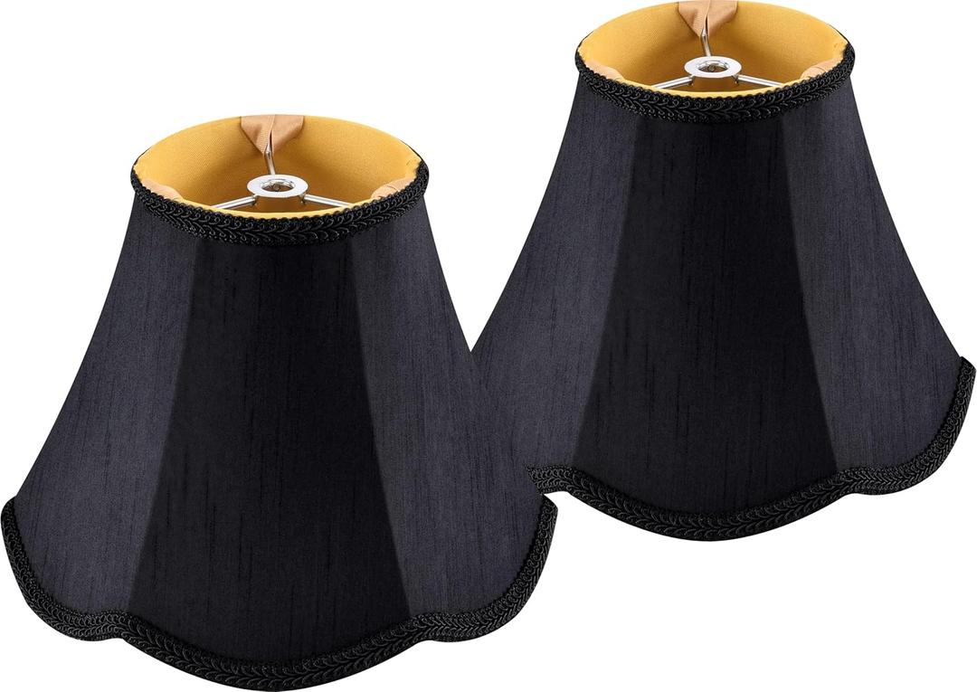 GOSO Small Black Lamp Shades, 486.4 IN Spider, Set of 2 MIni Scalloped Lampshades for Table Lamps & Wall Lampshade Replacement,Natural Faux Silk Boho Lamp Shade for Bedroom/Dining Room