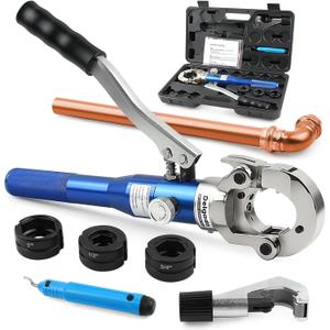 Delgada Copper Propress Tool Hydraulic Copper Pipe Crimping Tool with 1/2" 3/4" 1" Jaws, Pipe Cutter and Deburring Tool, for Plumbing Narrow Space and Tee Fittings