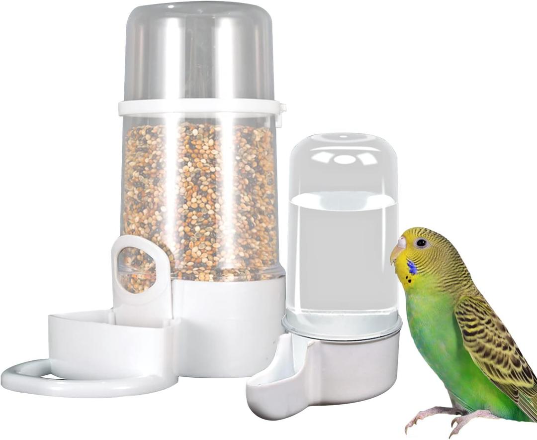 2Pcs/Set Automatic Bird Cage Feeder Bird Food Feeder Water Bottle with Clip Parakeet Food Dispenser for Cage Bottle Cup Bowls for Pet Parrot Cage