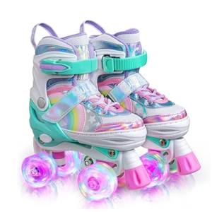 HISULIV Roller Skates for Kids Ages 5 6 8 12 Year Old 4 Size Adjustable Quad Roller Skates for Girls Boys Toddler with Light Up Wheels Best Children Gift for Beginners Indoor Outdoor Sports Pink