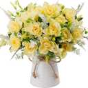 LESING Artificial Flowers with Vase Fake Silk Flowers in Vase Gardenia Flowers Decoration for Home Table Office Party (Champagne)