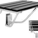 Folding Shower Seat Wall Mounted, Small Space Bench Support Teak, Bathroom Shower Chair Foldable for Adults Elderly350lb Capacity,c17 Inchs (Black)