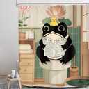 LGhtyro Funny Frog Shower Curtain Bathroom Set 60Wx71H Inches Traditional Japanese Cute Animal Kwaii Rustic Wood Board Toilet Newspaper Bath Accessories Cute Art Home Decor Fabric 12 Pack Hooks