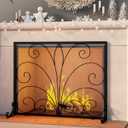 Fire Beauty Fireplace Screen,Handcrafted Wrought Iron,Flat Guard Metal Furnace Fireguards Mesh,Safe Spark Protector,Wood Burning Stove Accessories(35" L x 28" H)