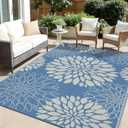 Ileading Waterproof Outdoor Rug 6x9, Reversible Plastic Straw Patio Rug, Portable Indoor Outdoor RV Camping Mat Carpet for Deck, Porch, Balcony, Backyard, Picnic, Floral Dusty Blue