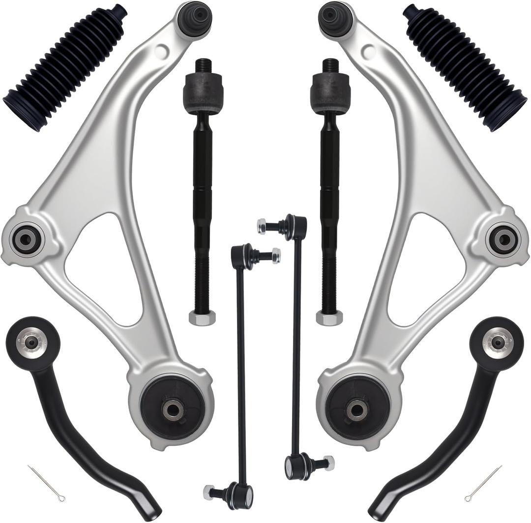 AUQDD 10Pc Front End Kit Fit For 2013-2018 Ni-ssan Altima, 2016-2023 Maxima, 2 Lower Control Arm w/Ball Joint 2 Sway Bar Link 4 Outer & Inner Tie Rod End 2 Boots (# K622838 K750282 EV801066 ES801196)