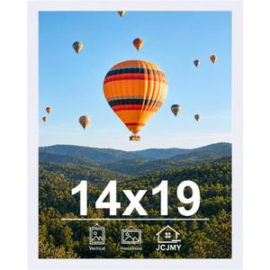 JCJMY 14x19 Picture Frame White for Wall Hanging, Wall Mounting Horizontally or Vertically, 14 x 19 Wall Gallery Poster Photo Frame with Durable Shatter Resistant Plexiglass, White