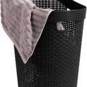 Mind Reader 60L Rolling Laundry Hamper, Clothes Basket, Wheels, Wicker Style, Plastic, 19.5"L x 14.75"W x 29.25"H, Black
