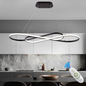 LED Chandelier,39.4inch Modern Led Pendant Light with Remote,Dimmable Black Chandelier for Dining Room,Adjustable Height 45W Aluminium Contemporary Ceiling Hanging Light Fixture for Kitchen