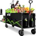 VIC Collapsible Folding Wagon 180L, Extra Long Extender Cart,Beach Cart Heavy Duty 440LBs Foldable, Utility Grocery with Side Pocket for Camping Garden Sports, V1max