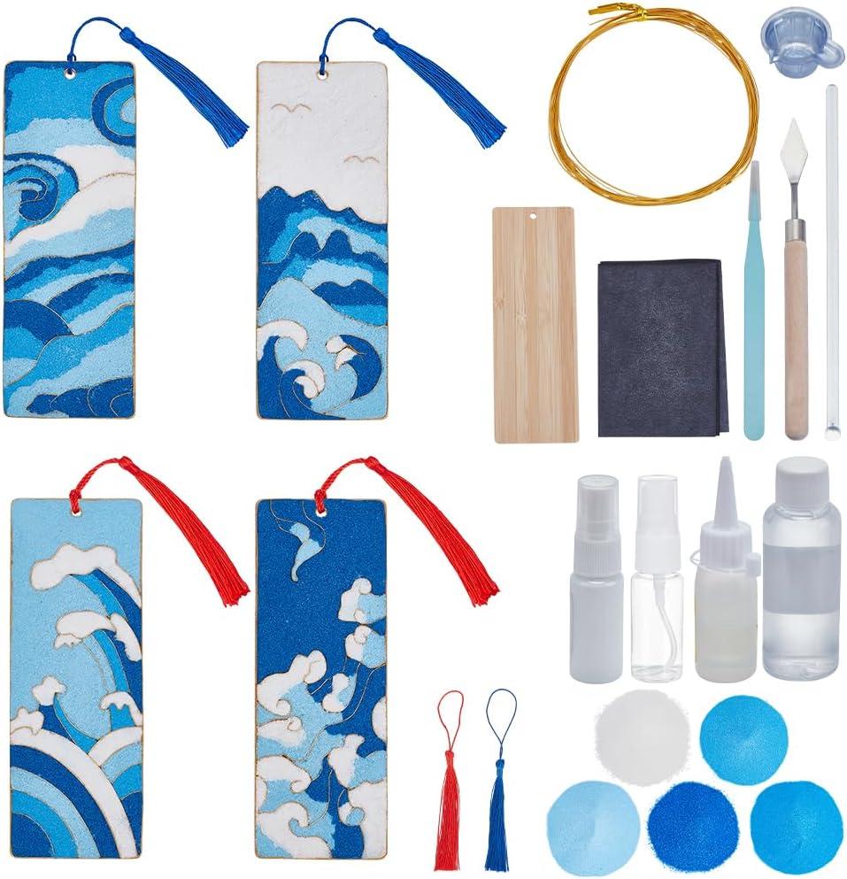 WEBEEDY 4 Sets DIY Cloisonne Enamel Bookmark Kit Wave Craft Bookmark Making Set for Adults Beginner,Blank Bookmarks with Tassels for DIY Crafts Book Accessories Home Office Reading Supplies