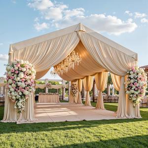 50ftx40ft Champagne Ceiling Curtain for Wedding Parties 10 Panels Wrinkle-Free 40 FT Long Tent Draping Curtains for Wedding, Birthday & Theme Parties, 40ft Height with Rod Pocket