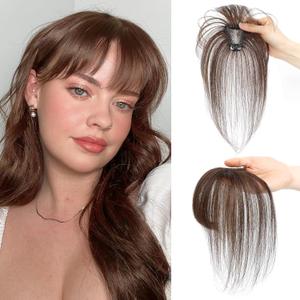 NAYOO Clip in Bangs 100% Real Human Hair Toppers Wispy Bangs 3603D Cover Bangs Hair Clip Fake Bangs Hair Extensions for Women Hair Pieces Clip On Air Bangs for Daily WearDark Brown