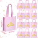 12Pack Princess-Themed Party Favor Bags for Girls, Pink Canvas Gift Bags for Birthday