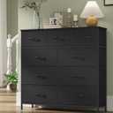 SONGMICS Dresser for Bedroom, Chest of Drawers, Steel, MDF, 9 Non-Woven Fabric Drawers, Storage Organizer Unit, Closet, Entryway, Ink Black and Ebony Black ULGS324B01S