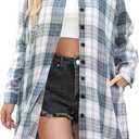 Womens Buffalo Plaid Flannel Shirt Jacket Long Sleeve Collar Button Down Shacket Coats Lightweight Tops (Small, Hazel Blue Plaid)