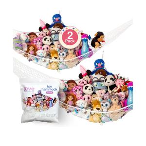 Lilly's Love Stuffed Animal Hammock | Corner Hanging Organizer, Toy Storage, Stuffed Animal Storage Net | Made from Quality Fishing Net, Holds 12lbs | 67"x47"x47" (White, 2 Pack)