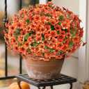 Artificial Flowers for Outdoor Fall Decoration-Faux Flower Petunia with Eucalyptus Fake Plants Boxwood for Front Door Planter Home Garden Porch Patio Thanksgiving Autumn Decor-24 Bundles (Orange)