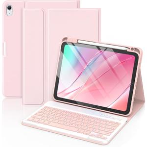 MMK for iPad 11th 10th Generation Case with Keyboard 11/ 10.9" 2025 A16/ 2022, Detachable Wireless Bluetooth Folio Keyboard Case with Pencil Holder - Light Pink