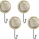 4 Pcs Wooden Boho Wall Hooks Vintage Decorative Coat Hooks with Beaded Edge Farmhouse Bohemia Beaded Towel Hangers for Bathroom, Entryway, Bedroom Towels, Keys, Hats