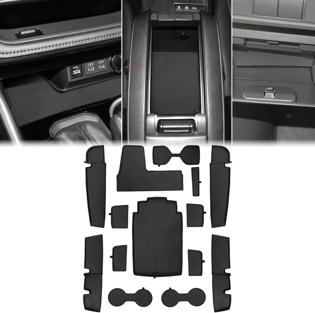 Auovo Cup Holder Insert Compatible with Toyota Highlander Accessories 2024 2023 2022 2021 2020 Center Console Inserts Cup Holder Liners Anti Dust Mats Door Pocket Liners 14pcs (Seating for 8)