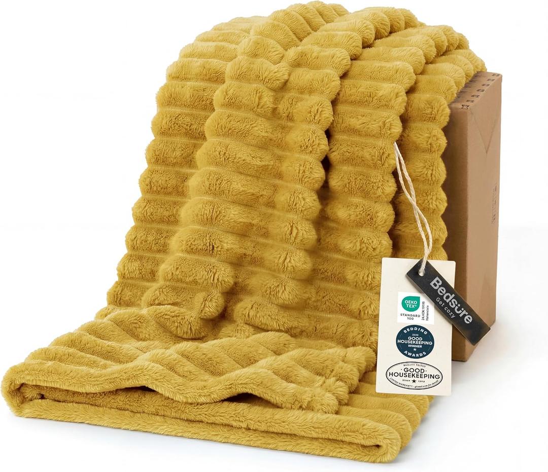Bedsure GentleSoft Yellow Throw Blanket for Couch - Cozy Soft Fleece Blankets for Women, Cute Small Throws for Girls, Honey, 50x60 Inches