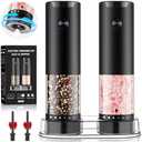 Electric Salt and Pepper Grinder Set, Automatic Salt and Pepper shakers with Upgraded 6-Level External Adjustable Coarseness, Battery Operated, Larger Capacity with Led for Home Kitchen (Black/Black)