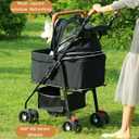 Pet Stroller for Medium Small Dogs/Cats - 4 Wheels Foldable Dog Stroller with Storage Basket,Dog/Cat Carrier,Adjustable Handle,Folding Puppy Carrier Suitable for Traveling with Cats and Dogs (Black)