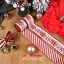 LaRibbons Christmas Wired Ribbon 2.5 inch Double Faced Red HO and Striped Christmas Ribbon for Tree Garland, Wreath Bow, Xmas Crafts Decorations, 2 Rolls 10 Yards Total